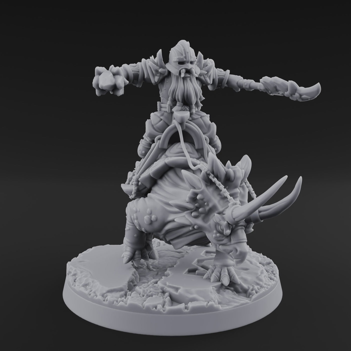Tusks Raised Bellowing Triceratop Riding Dwarves B