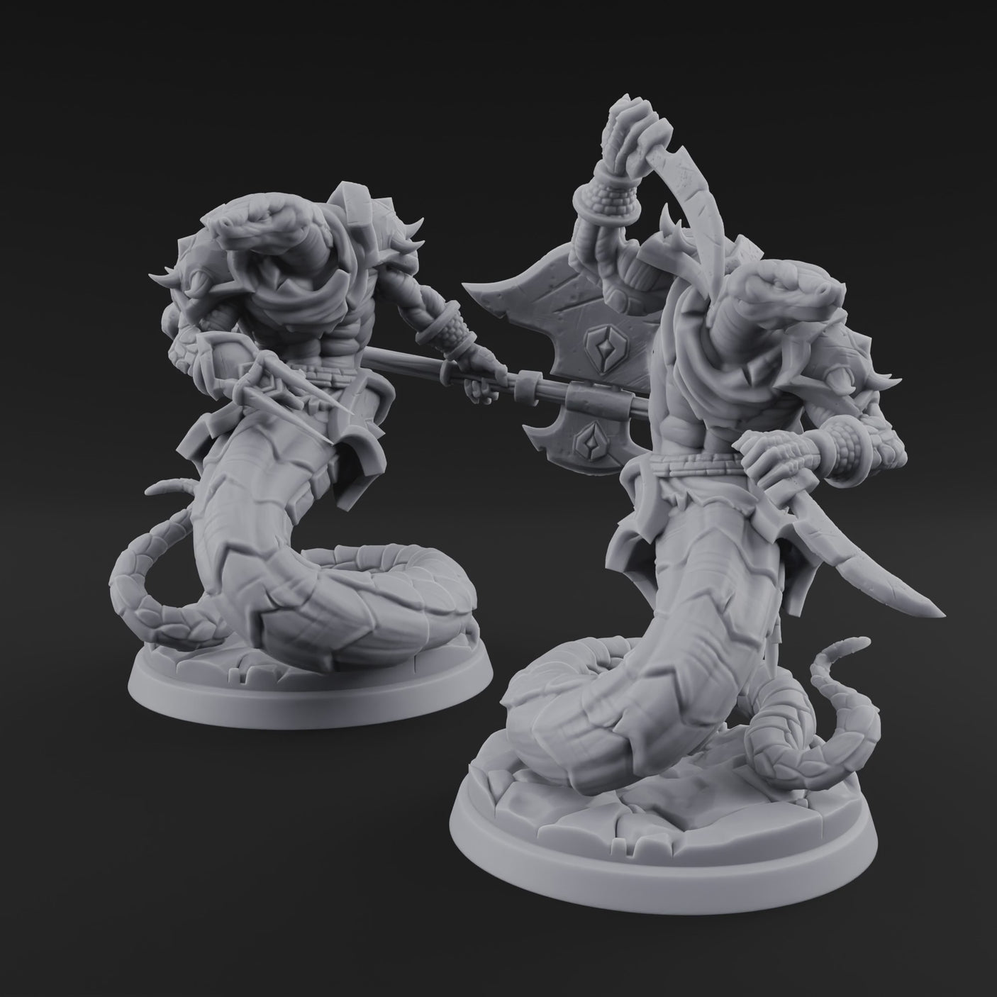 Swooping and Coiled Naga Warriors