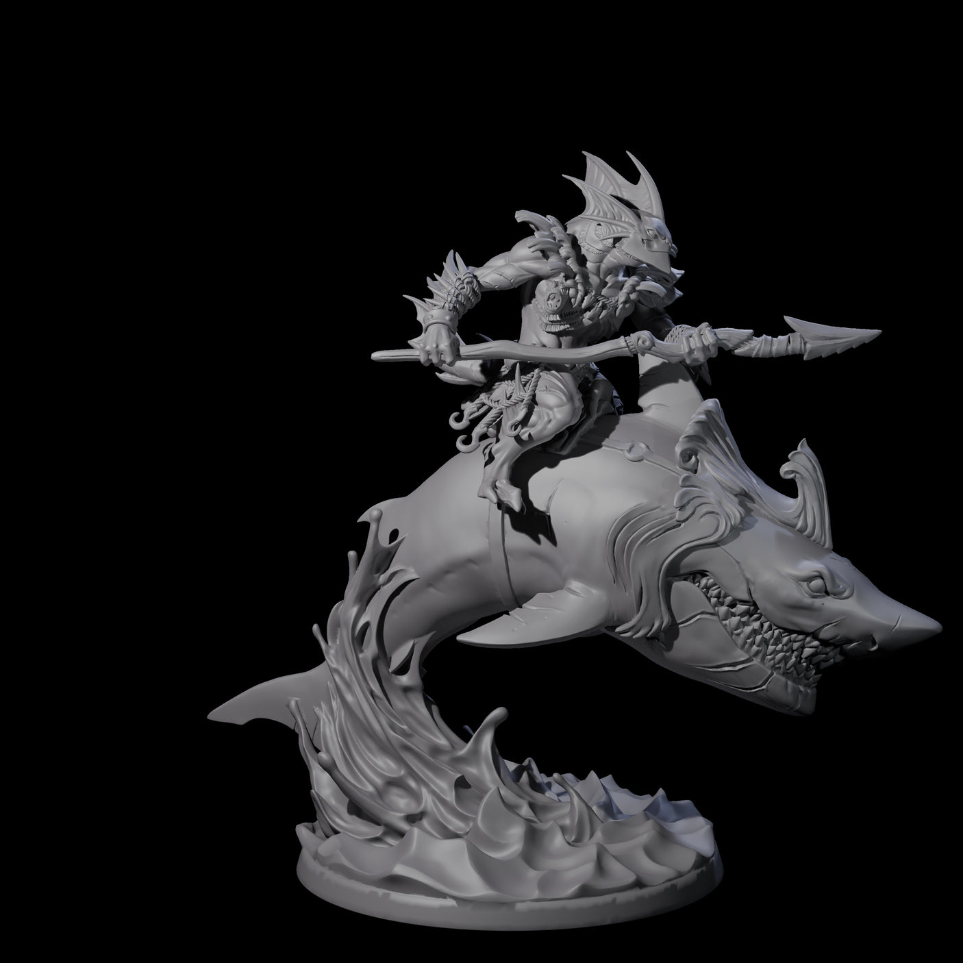 Dripping Sahuagin Warrior riding Shark A