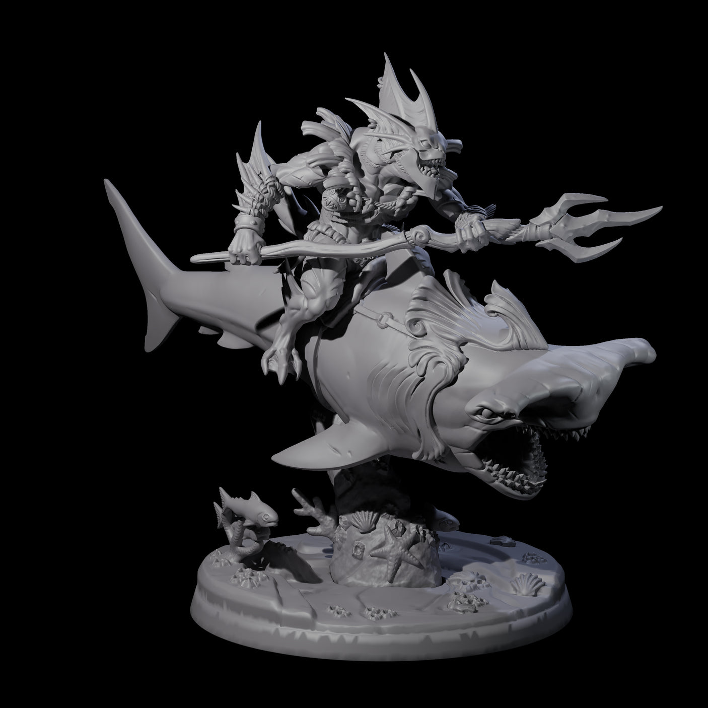 Dripping Sahuagin Warrior riding Shark C