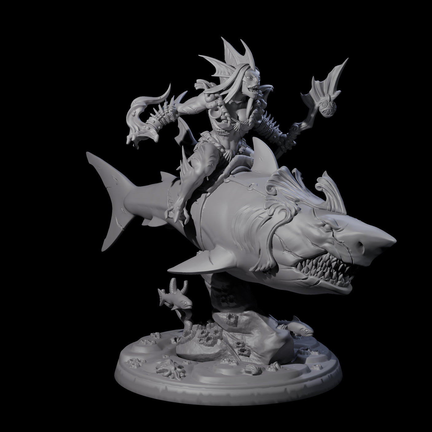 Dripping Sahuagin Warrior riding Shark D