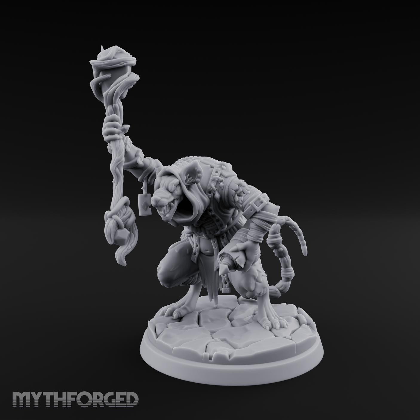 Staff Held High Ratfolk Priest Miniature for Dungeons and Dragons, Pathfinder or other TTRPGs