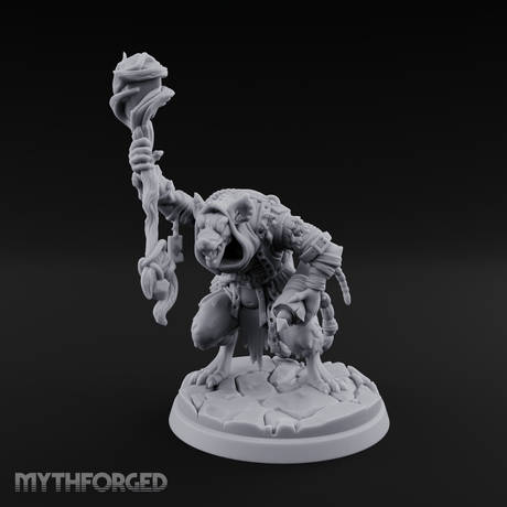 Staff Held High Ratfolk Priest Miniature for Dungeons and Dragons, Pathfinder or other TTRPGs