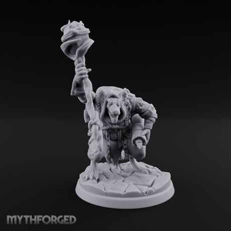 Staff Held High Ratfolk Priest Miniature for Dungeons and Dragons, Pathfinder or other TTRPGs