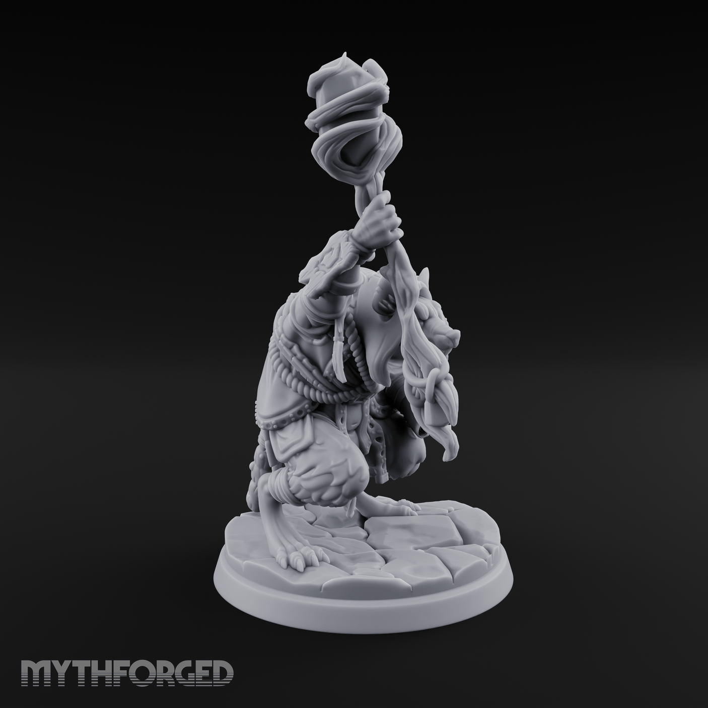 Staff Held High Ratfolk Priest Miniature for Dungeons and Dragons, Pathfinder or other TTRPGs