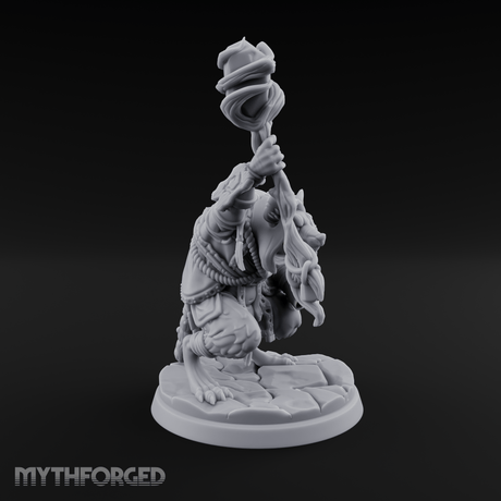 Staff Held High Ratfolk Priest Miniature for Dungeons and Dragons, Pathfinder or other TTRPGs