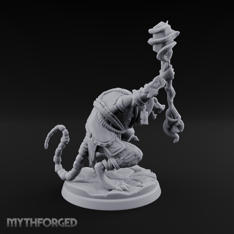 Staff Held High Ratfolk Priest Miniature for Dungeons and Dragons, Pathfinder or other TTRPGs