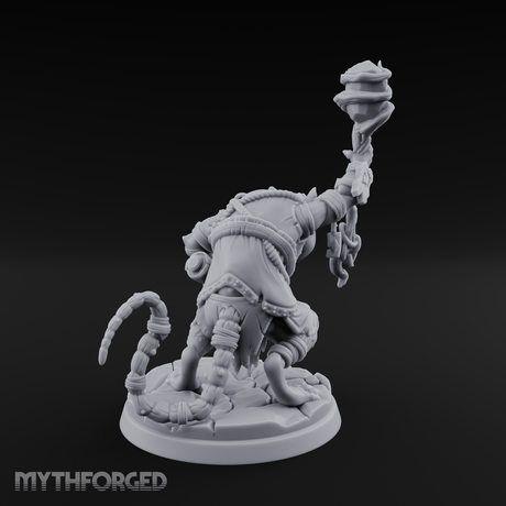 Staff Held High Ratfolk Priest Miniature for Dungeons and Dragons, Pathfinder or other TTRPGs