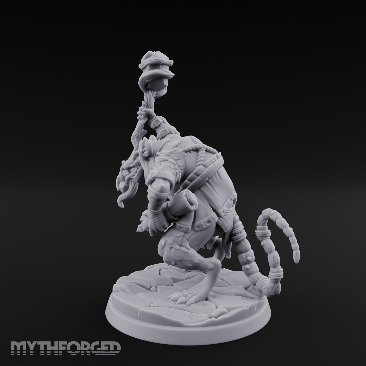 Staff Held High Ratfolk Priest Miniature for Dungeons and Dragons, Pathfinder or other TTRPGs
