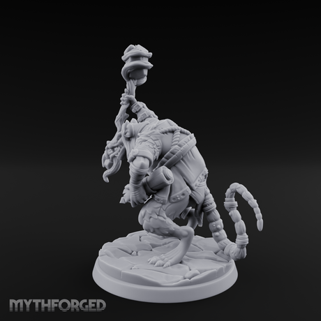 Staff Held High Ratfolk Priest Miniature for Dungeons and Dragons, Pathfinder or other TTRPGs