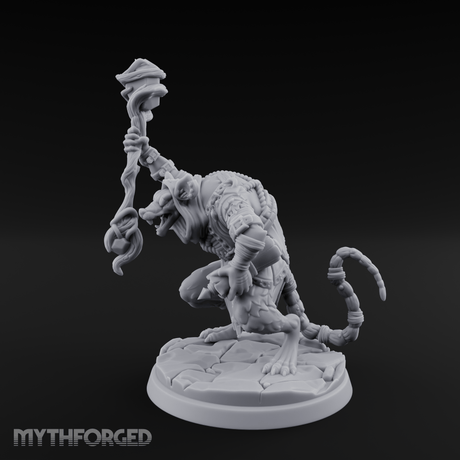 Staff Held High Ratfolk Priest Miniature for Dungeons and Dragons, Pathfinder or other TTRPGs