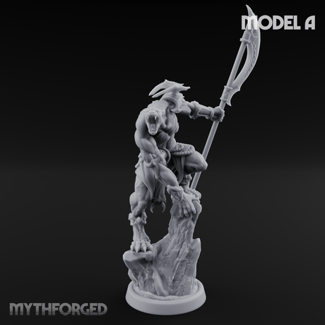 Perched And Brandishing Rakshasa Prowlers A Miniature for Dungeons and Dragons, Pathfinder or other TTRPGs