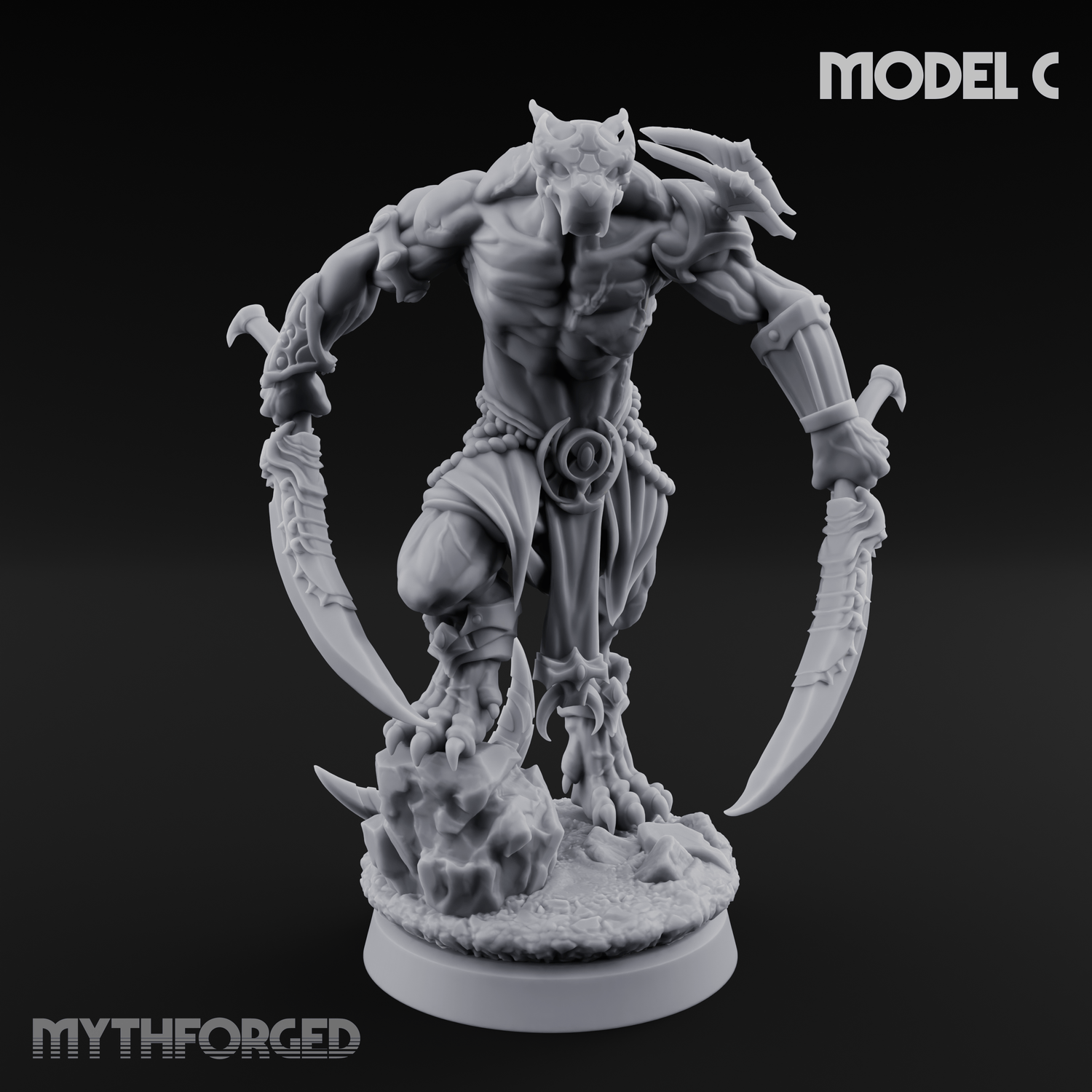Perched And Brandishing Rakshasa Prowlers Miniature for Dungeons and Dragons, Pathfinder or other TTRPGs