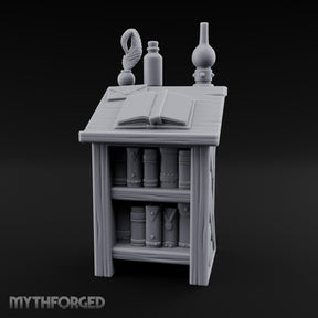 Quill-Inked Bottle-Topped Scholar's Writing Desk Miniature for Dungeons and Dragons, Pathfinder or other TTRPGs