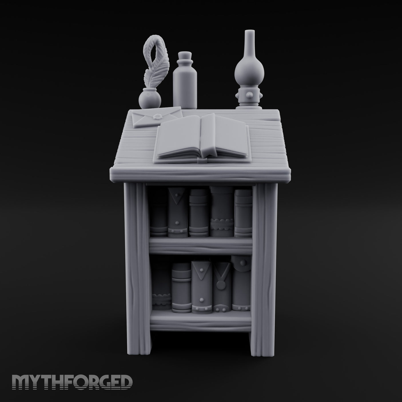 Quill-Inked Bottle-Topped Scholar's Writing Desk Miniature for Dungeons and Dragons, Pathfinder or other TTRPGs