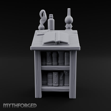 Quill-Inked Bottle-Topped Scholar's Writing Desk Miniature for Dungeons and Dragons, Pathfinder or other TTRPGs