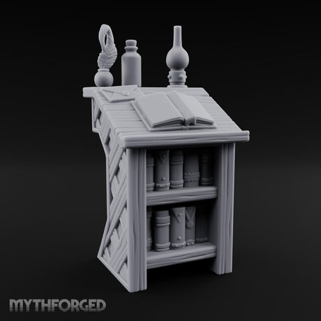 Quill-Inked Bottle-Topped Scholar's Writing Desk Miniature for Dungeons and Dragons, Pathfinder or other TTRPGs