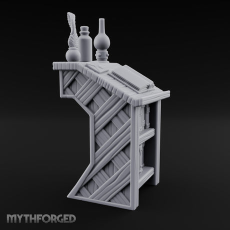 Quill-Inked Bottle-Topped Scholar's Writing Desk Miniature for Dungeons and Dragons, Pathfinder or other TTRPGs