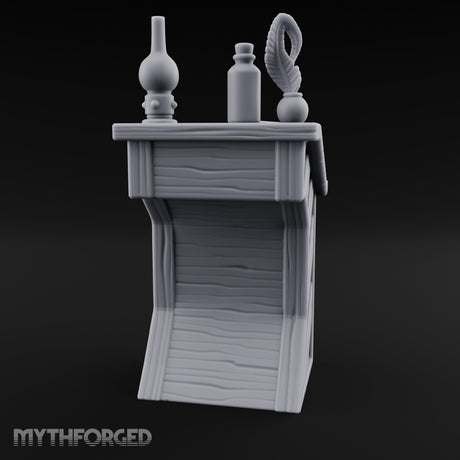 Quill-Inked Bottle-Topped Scholar's Writing Desk Miniature for Dungeons and Dragons, Pathfinder or other TTRPGs
