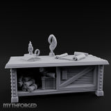 Quill-Inked Scroll-Stuffed Captain's Writing Desk Miniature for Dungeons and Dragons, Pathfinder or other TTRPGs