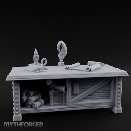 Quill-Inked Scroll-Stuffed Captain's Writing Desk gallery 1