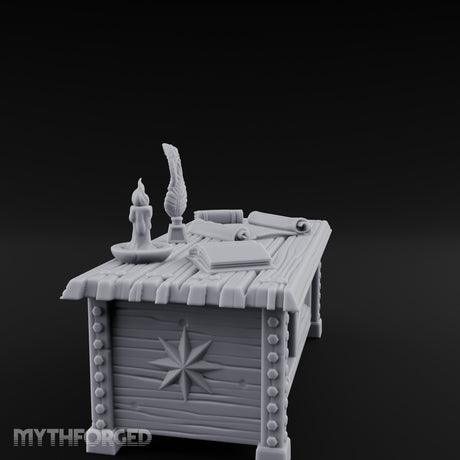 Quill-Inked Scroll-Stuffed Captain's Writing Desk gallery 3
