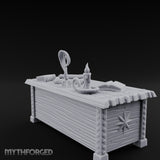Quill-Inked Scroll-Stuffed Captain's Writing Desk Miniature for Dungeons and Dragons, Pathfinder or other TTRPGs