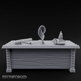 Quill-Inked Scroll-Stuffed Captain's Writing Desk Miniature for Dungeons and Dragons, Pathfinder or other TTRPGs