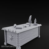 Quill-Inked Scroll-Stuffed Captain's Writing Desk Miniature for Dungeons and Dragons, Pathfinder or other TTRPGs