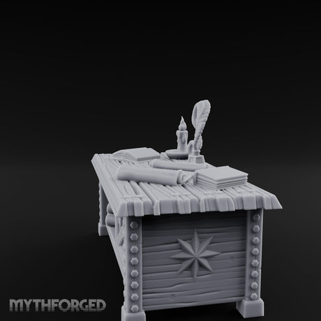 Quill-Inked Scroll-Stuffed Captain's Writing Desk gallery 7