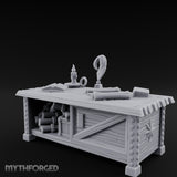 Quill-Inked Scroll-Stuffed Captain's Writing Desk Miniature for Dungeons and Dragons, Pathfinder or other TTRPGs