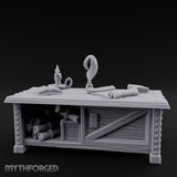 Quill-Inked Scroll-Stuffed Captain's Writing Desk Miniature for Dungeons and Dragons, Pathfinder or other TTRPGs