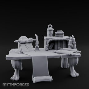 Quill-Stood Scroll-Draped Scholar's Writing Desk