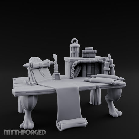 Quill-Stood Scroll-Draped Scholar's Writing Desk Miniature for Dungeons and Dragons, Pathfinder or other TTRPGs