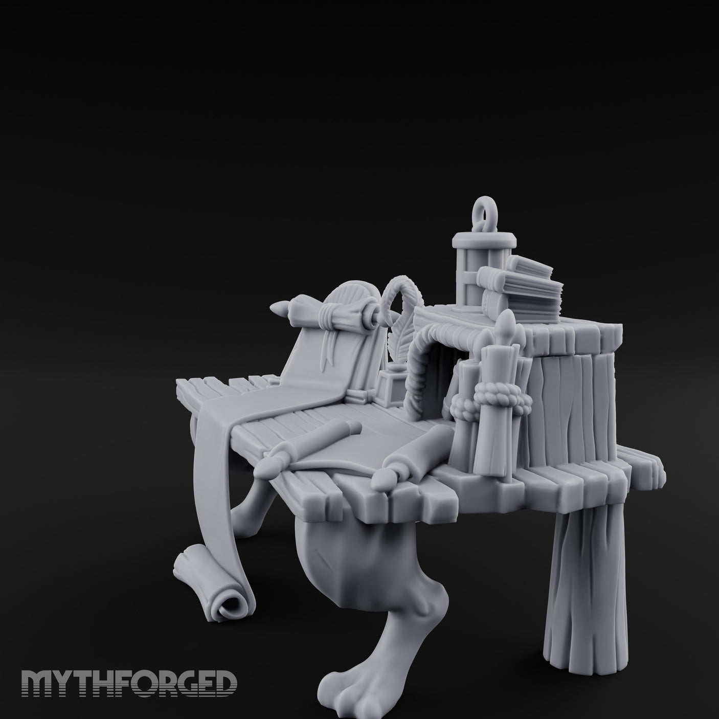 Quill-Stood Scroll-Draped Scholar's Writing Desk gallery 7