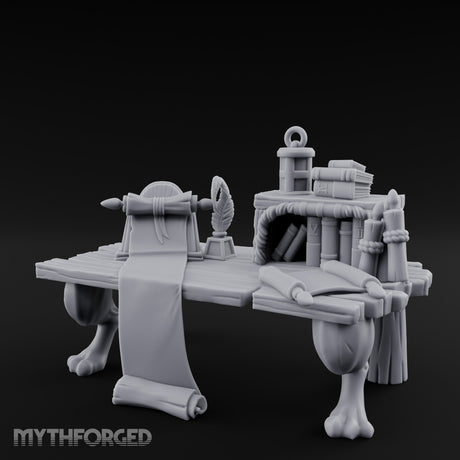 Quill-Stood Scroll-Draped Scholar's Writing Desk Miniature for Dungeons and Dragons, Pathfinder or other TTRPGs