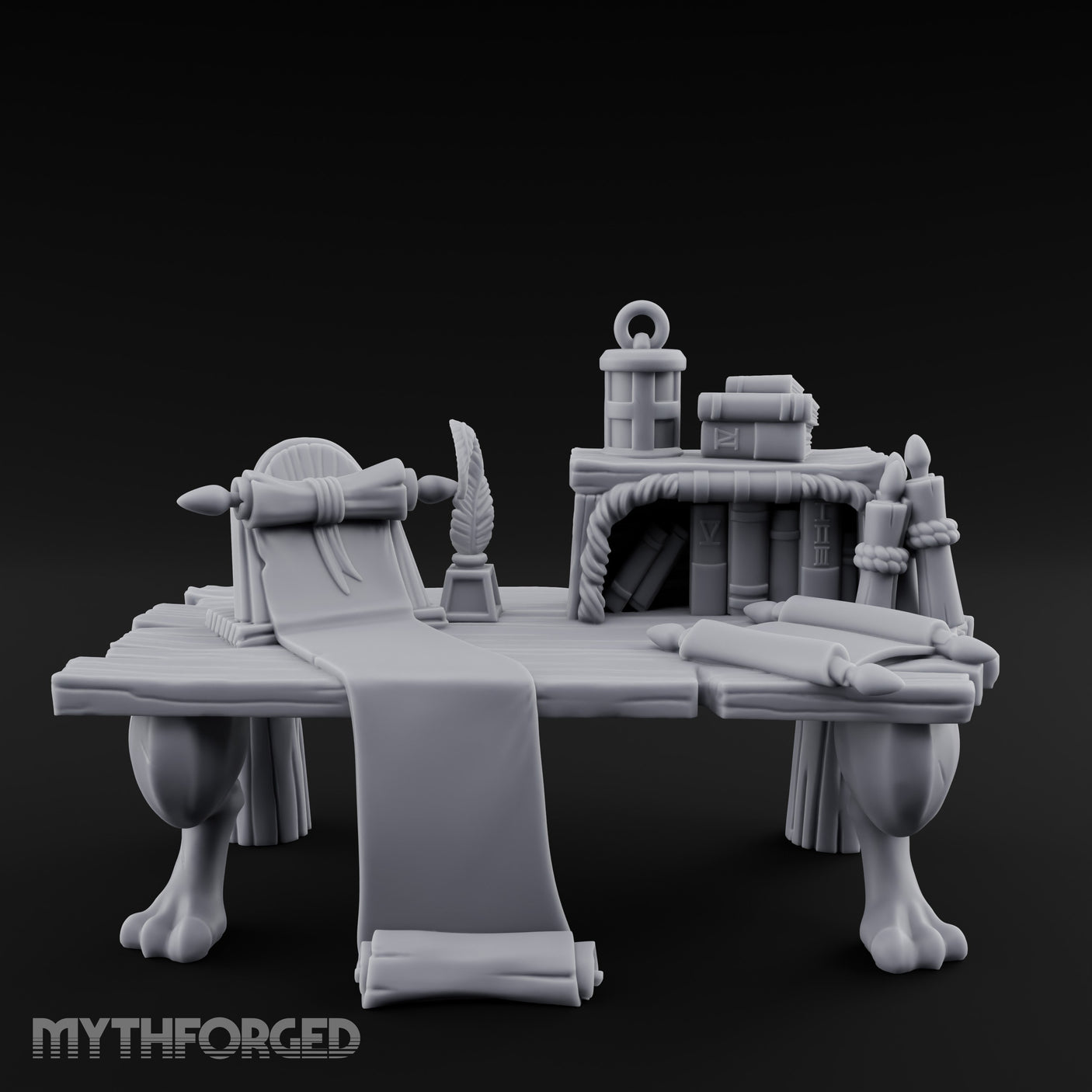 Quill-Stood Scroll-Draped Scholar's Writing Desk gallery 9