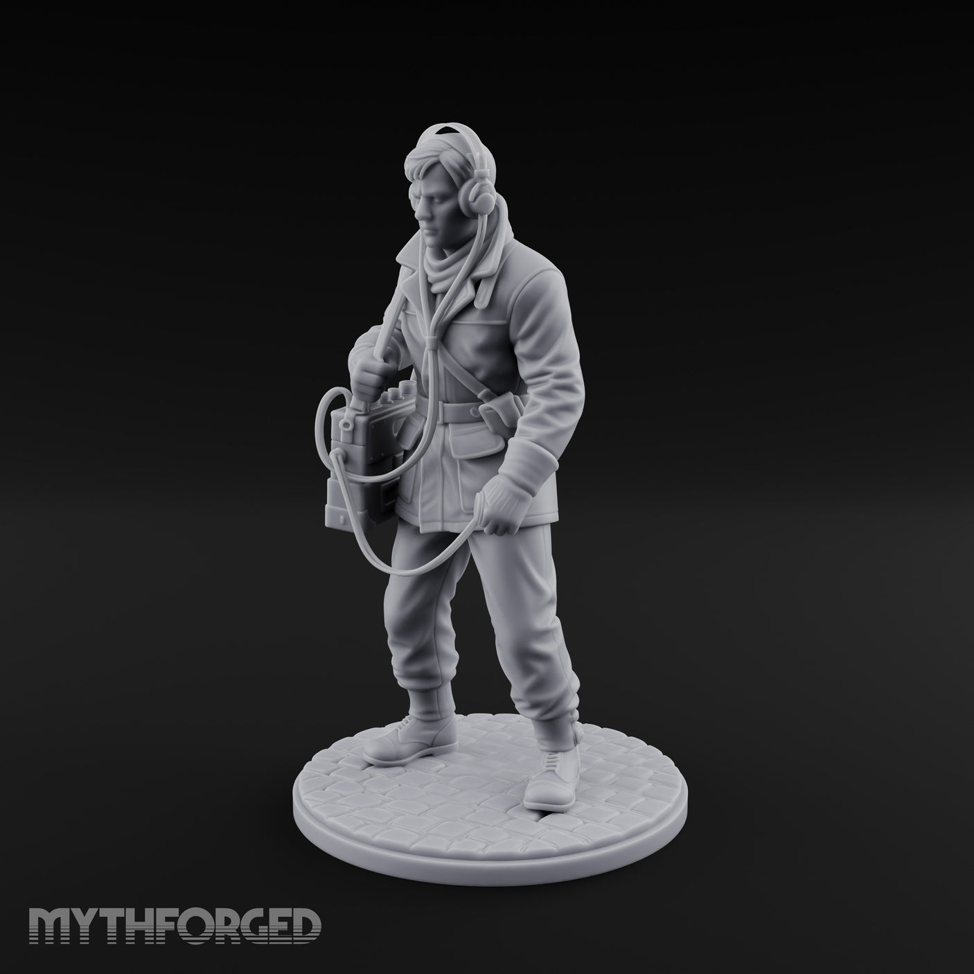 Radio Calling Human Resistance Fighter Miniature for Dungeons and Dragons, Pathfinder or other TTRPGs