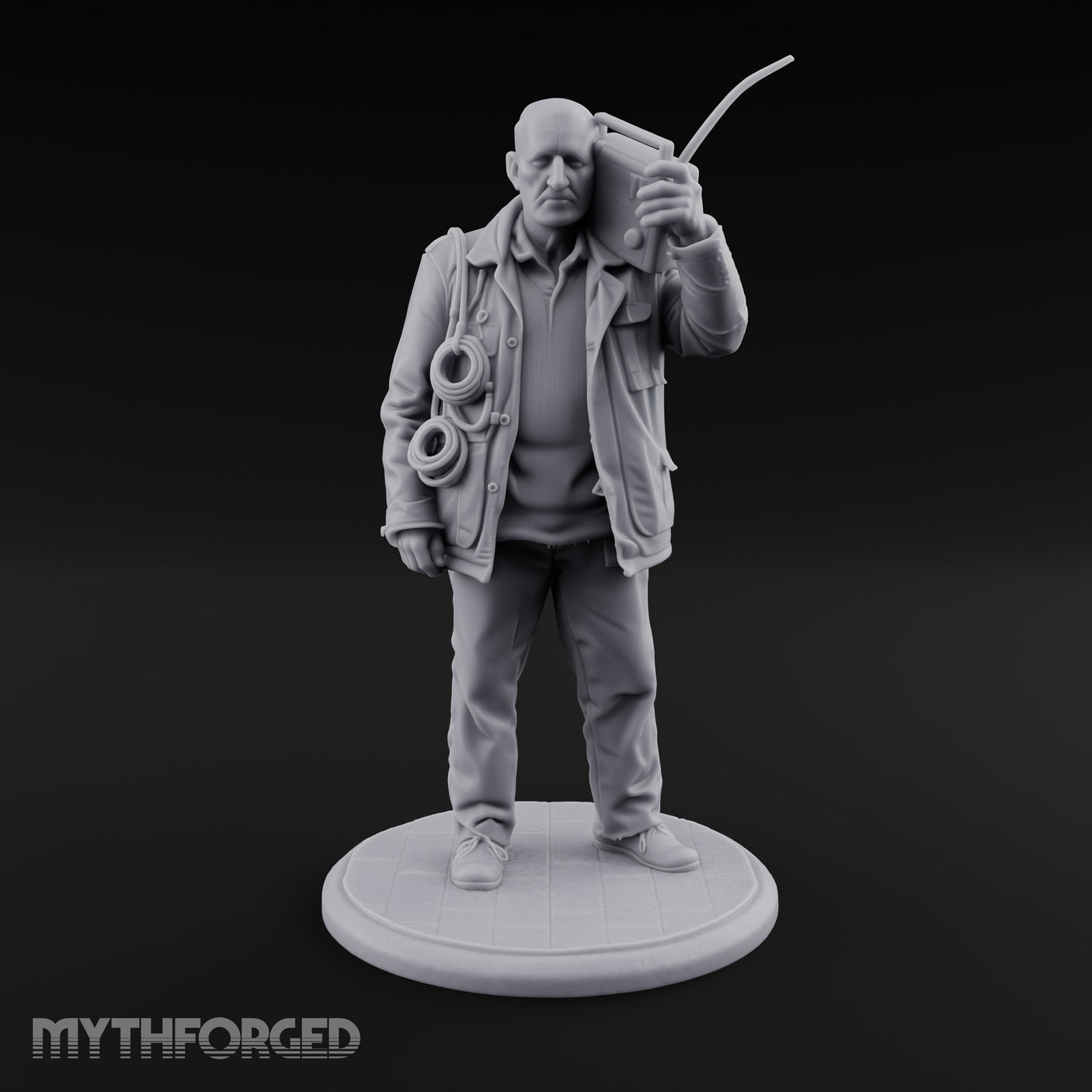 Radio Hoisting Rope Slinging Human Survivor Miniature for Dungeons and Dragons, Pathfinder or other TTRPGs