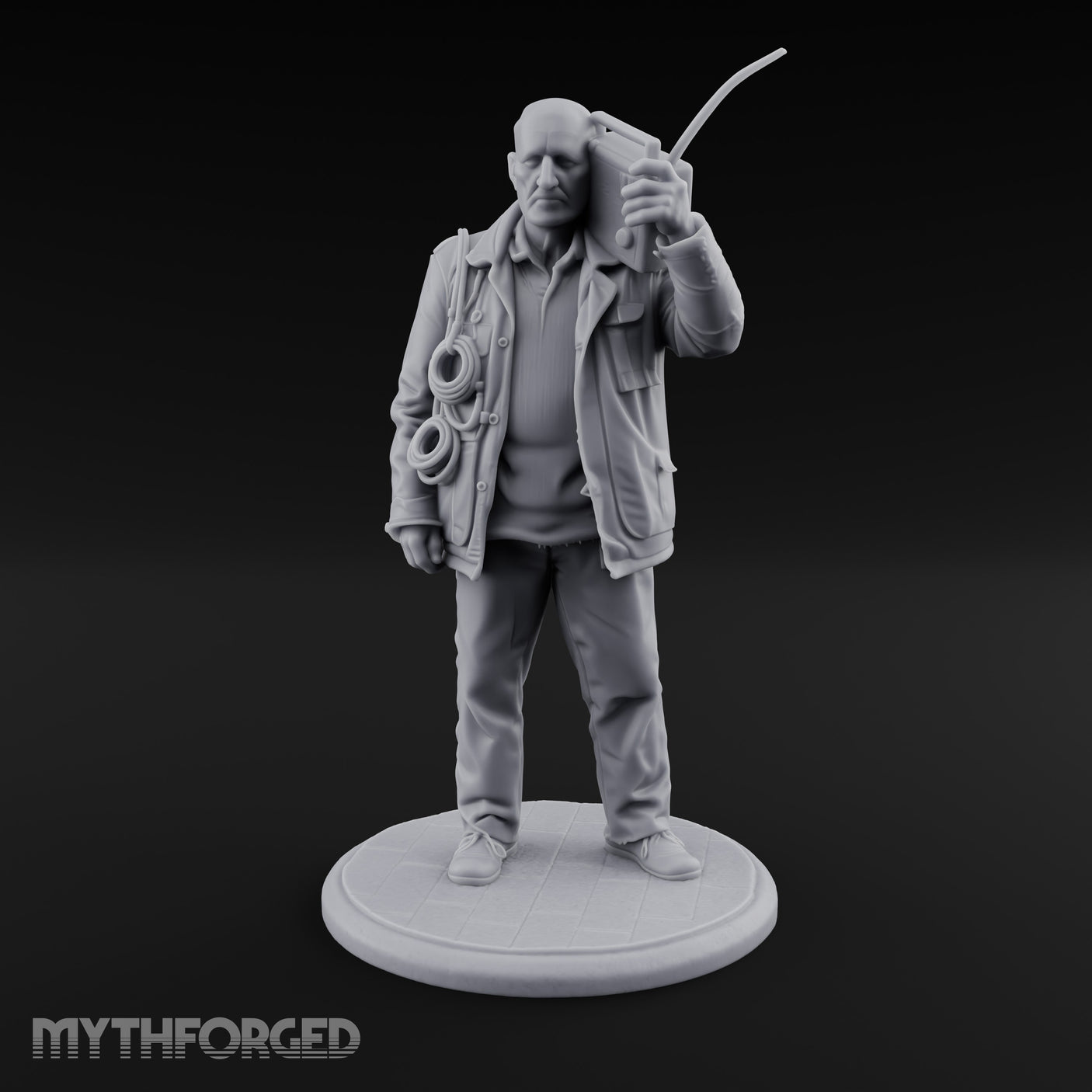 Radio Hoisting Rope Slinging Human Survivor Miniature for Dungeons and Dragons, Pathfinder or other TTRPGs