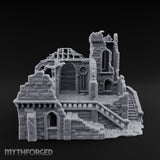 Rafter-Exposed Rose-Windowed Gothic Cathedral Ruins Miniature for Dungeons and Dragons, Pathfinder or other TTRPGs