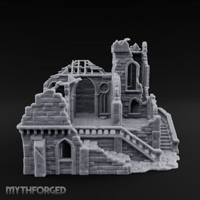 Rafter-Exposed Rose-Windowed Gothic Cathedral Ruins Miniature for Dungeons and Dragons, Pathfinder or other TTRPGs