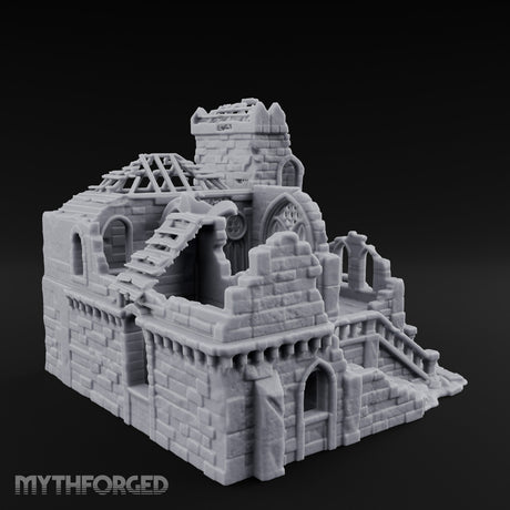 Rafter-Exposed Rose-Windowed Gothic Cathedral Ruins Miniature for Dungeons and Dragons, Pathfinder or other TTRPGs