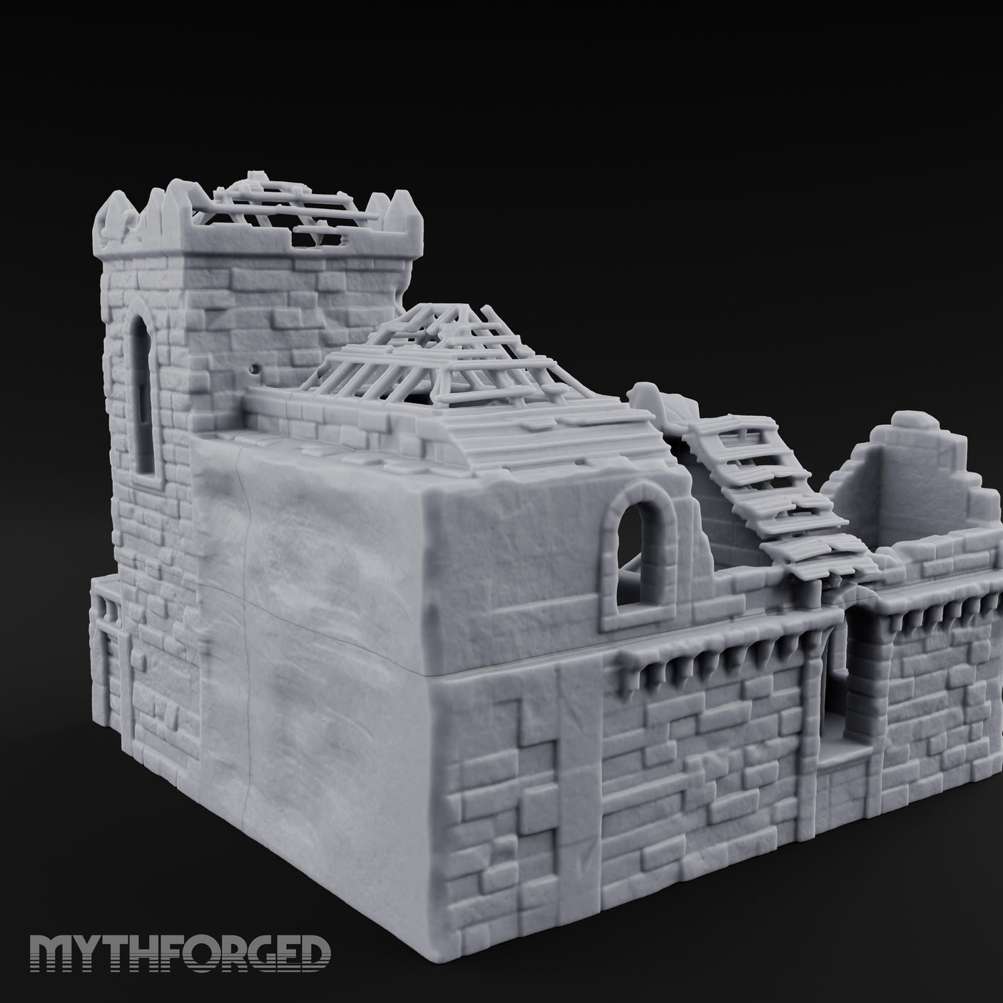 Rafter-Exposed Rose-Windowed Gothic Cathedral Ruins Miniature for Dungeons and Dragons, Pathfinder or other TTRPGs