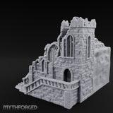 Rafter-Exposed Rose-Windowed Gothic Cathedral Ruins Miniature for Dungeons and Dragons, Pathfinder or other TTRPGs