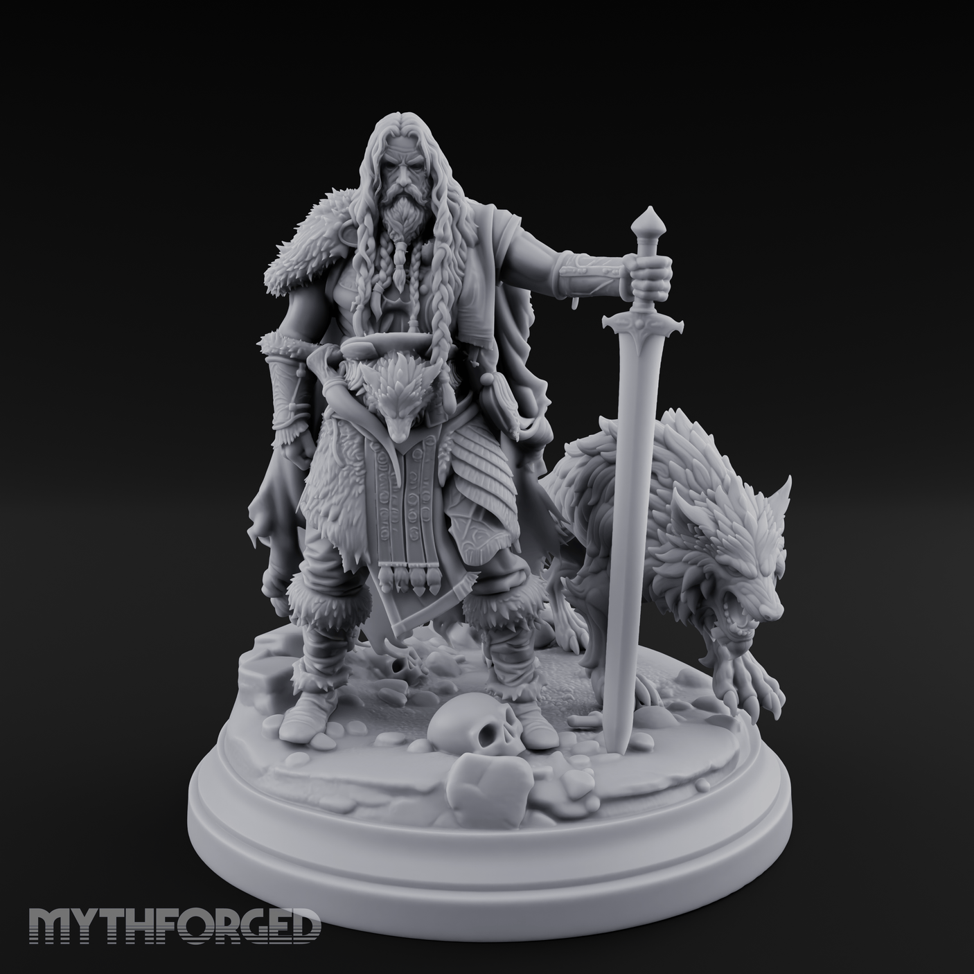 Wolf Companioned Northman Miniature for Dungeons and Dragons, Pathfinder or other TTRPGs