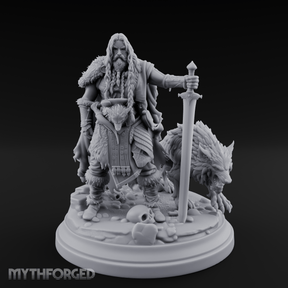 Wolf Companioned Northman Miniature for Dungeons and Dragons, Pathfinder or other TTRPGs