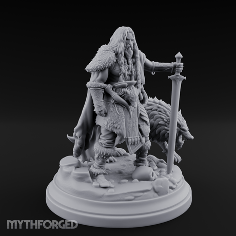 Wolf Companioned Northman Miniature for Dungeons and Dragons, Pathfinder or other TTRPGs