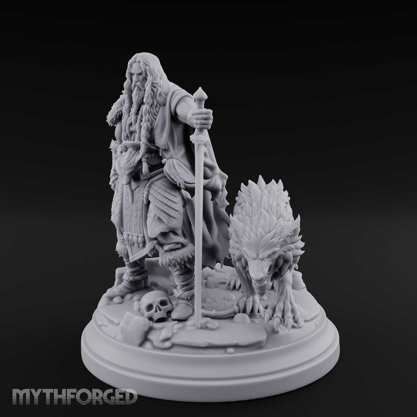 Wolf Companioned Northman Miniature for Dungeons and Dragons, Pathfinder or other TTRPGs