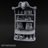 Ram-Skull Topped Pack-Laden Adventurer's Shop Shelf Miniature for Dungeons and Dragons, Pathfinder or other TTRPGs
